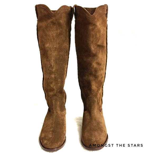 Frye Cara Suede Wood Brown Slouchy Tall Boots - Picture 3 of 8